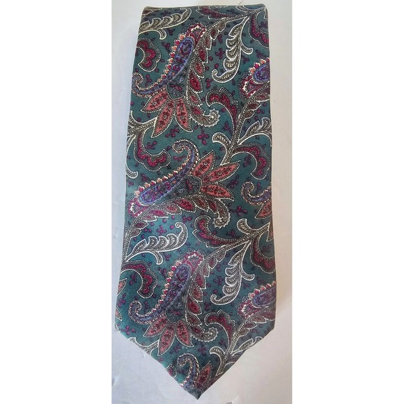 VTG Christian Dior Monsieur Necktie Silk Green Paisley Italian Made - Picture 1 of 4